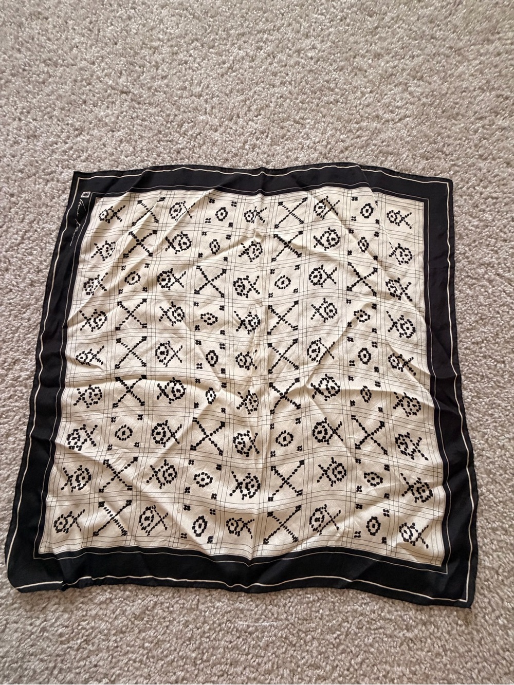 Black and Cream Patterned Square Scarf